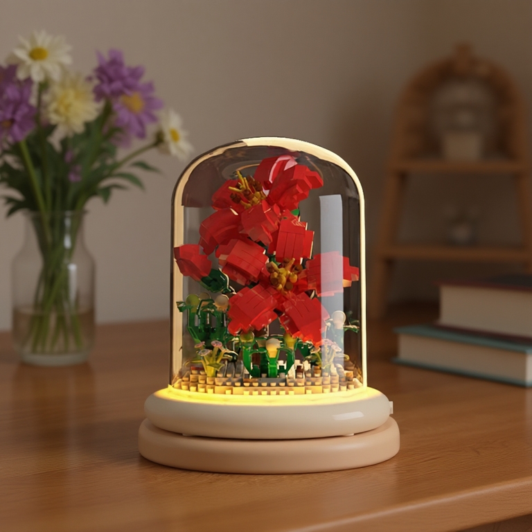 ✨现货✨ bunga Flowers Bricks Rose Sunflower Building Blocks DIY Creative Flower Decoration Gift bonsai