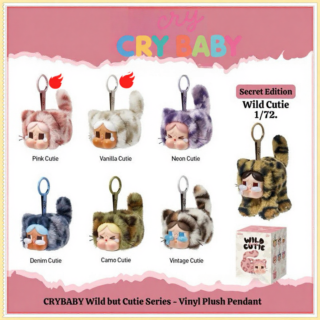  POPMARTR CRYBABY Blind Box Phone Lanyard 2025 Limited Edition Wild But Cute Series Collectible Keychain Cute Pendant Kawaii Toy Random Surprise Gift Mini Figure Collectible Toy for Girls Kids Fans Ma