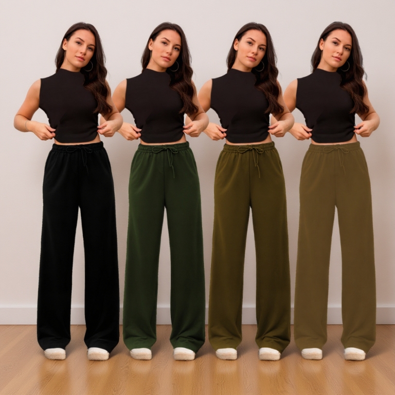 OFVOGUE Elastic Waist Straight Cut Pants Loose Baggy Trouser Wide Leg Pants Straight Leg Seluar Panjang