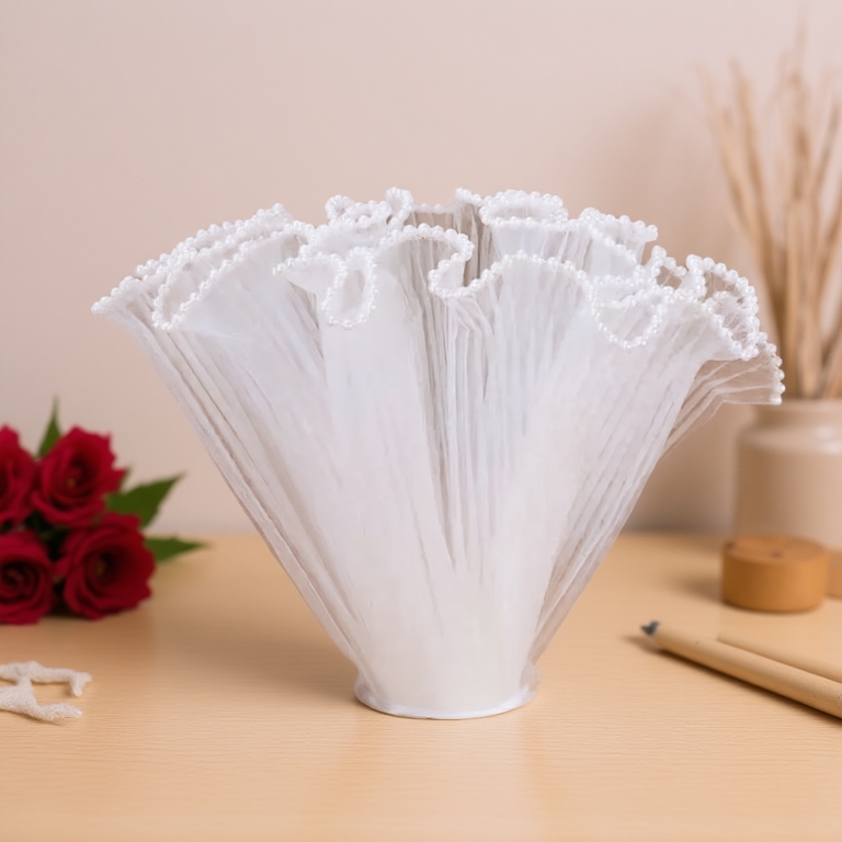 Korean Wave Yarn Flower Packaging Lace Paper DIY Craft Scrapbook Wavy Plated Sheer Fabric 28cm x 4m