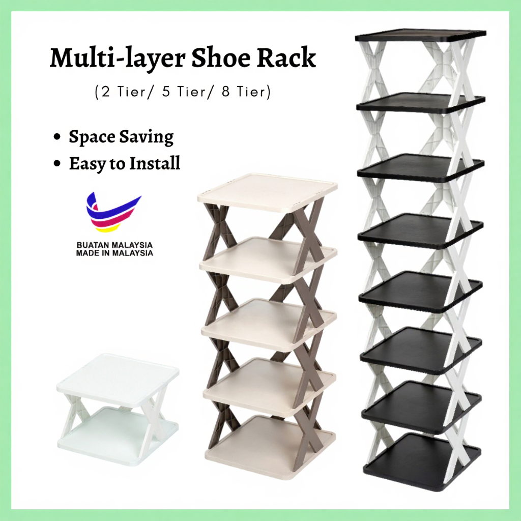 Rak Kasut Plastic Shoes Rack/ Multi-layer Shoe Rack/ Storage Cabinet Space Saving DIY Multi-tier Simple Shoe Racks