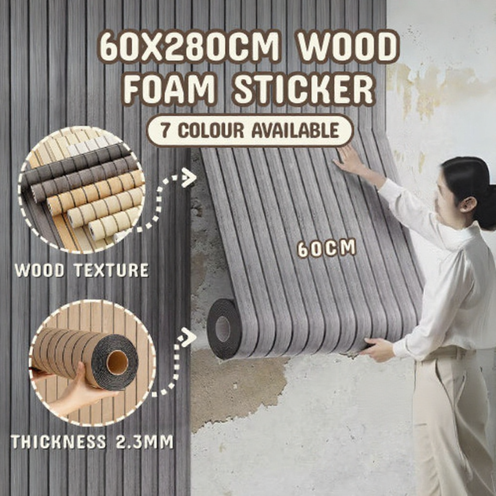 Self-Adhesive 3D Wood Thick Foam Wallpaper | Waterproof Wall Sticker | 木纹牆紙 | Kertas Dinding Rumah