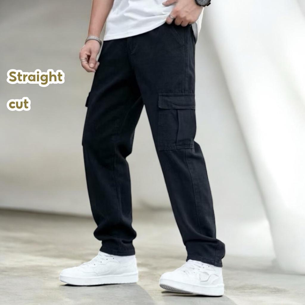 (Nura Wear Item) Seluar Jeans Lelaki Cargo 6 Pocket Acid Wash Cargo Jeans kain Non Stretchable straight Cut