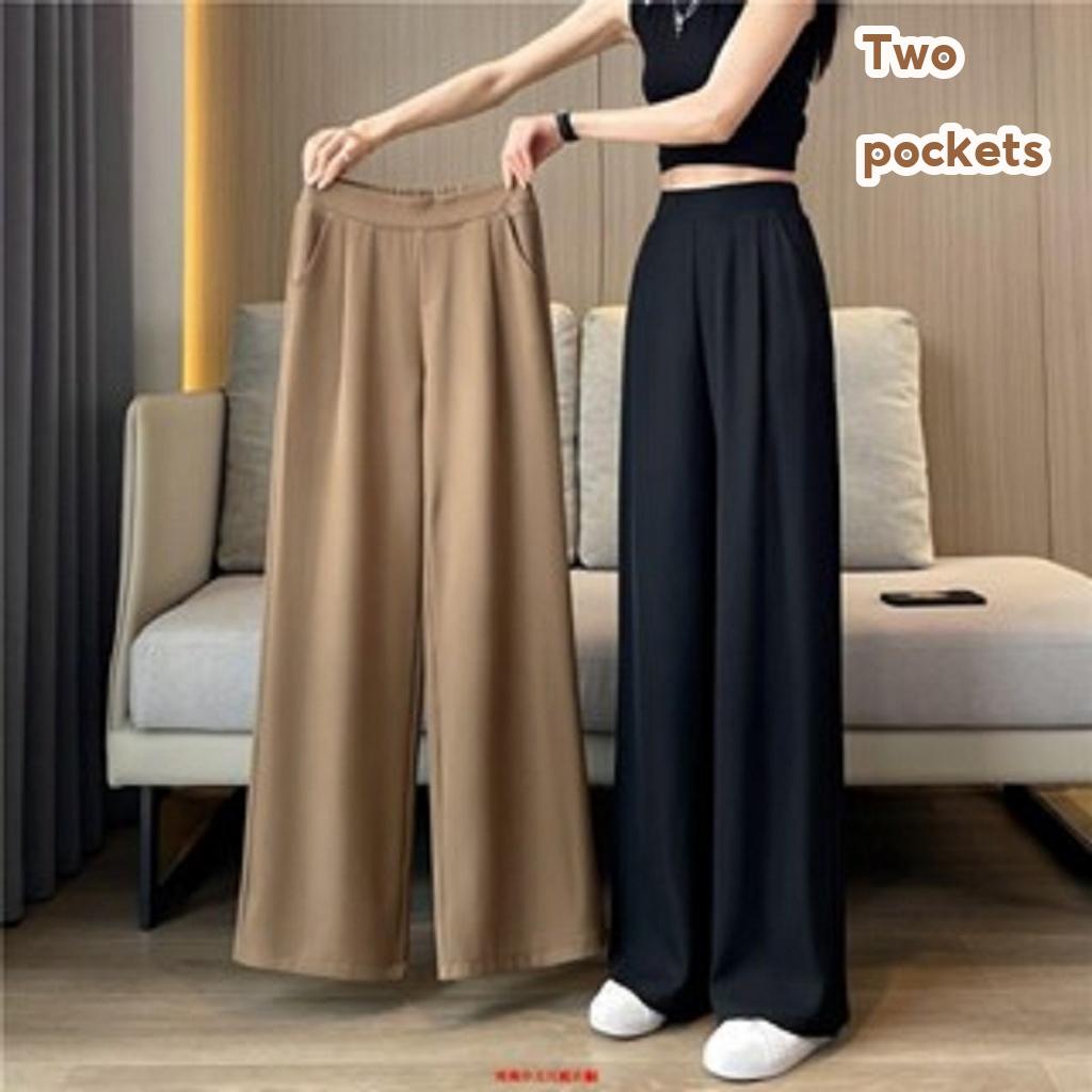 Ready stock Women Suit Pants Plus size High Waist Drape Wide Leg loose Pants Thin Casual Narrow Version Small Straight