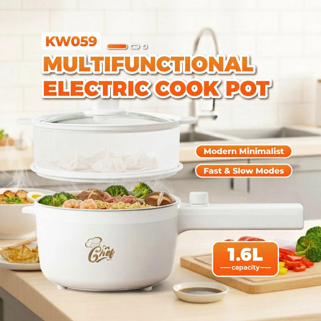  1.6L Periuk Elektrik Pelbagai Fungsi Multifunctional Electric Cook Pot With/Without Steamer-KW059