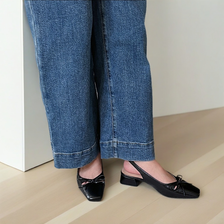 CHIC STYLE Jersey Bow Slingback Heels | Women Casual OL Slingback Heels | Kasut Perempuan | Size 35 - 39