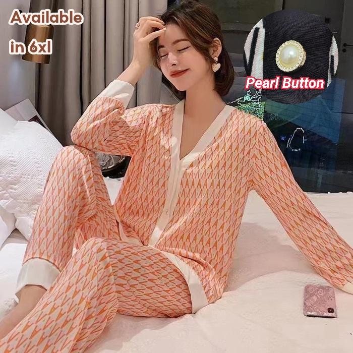 L-6XL Baju Tidur Wanita Premium Pajamas Women Long Sleeves Pyjamas Viral Vneck Baju Tido Perempuan Pijamas pjamas