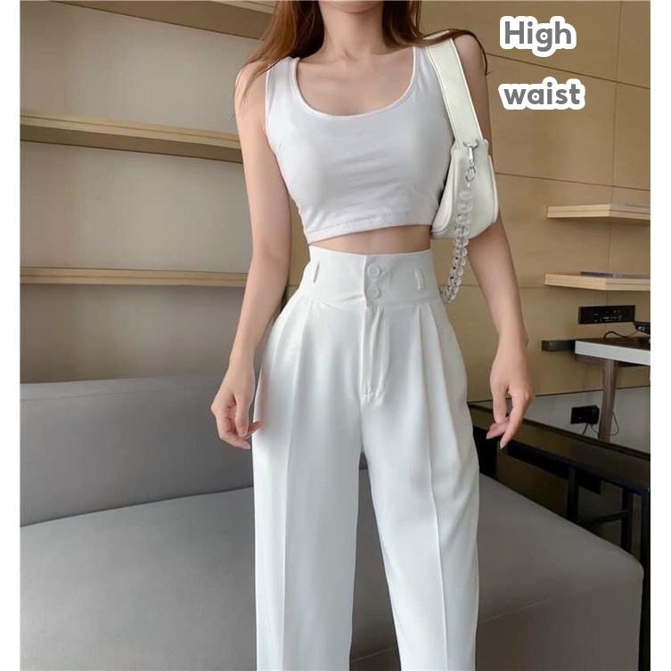 Women's Trousers Front High Waist Straight Buckle Wide Leg Pants Super Good Figure