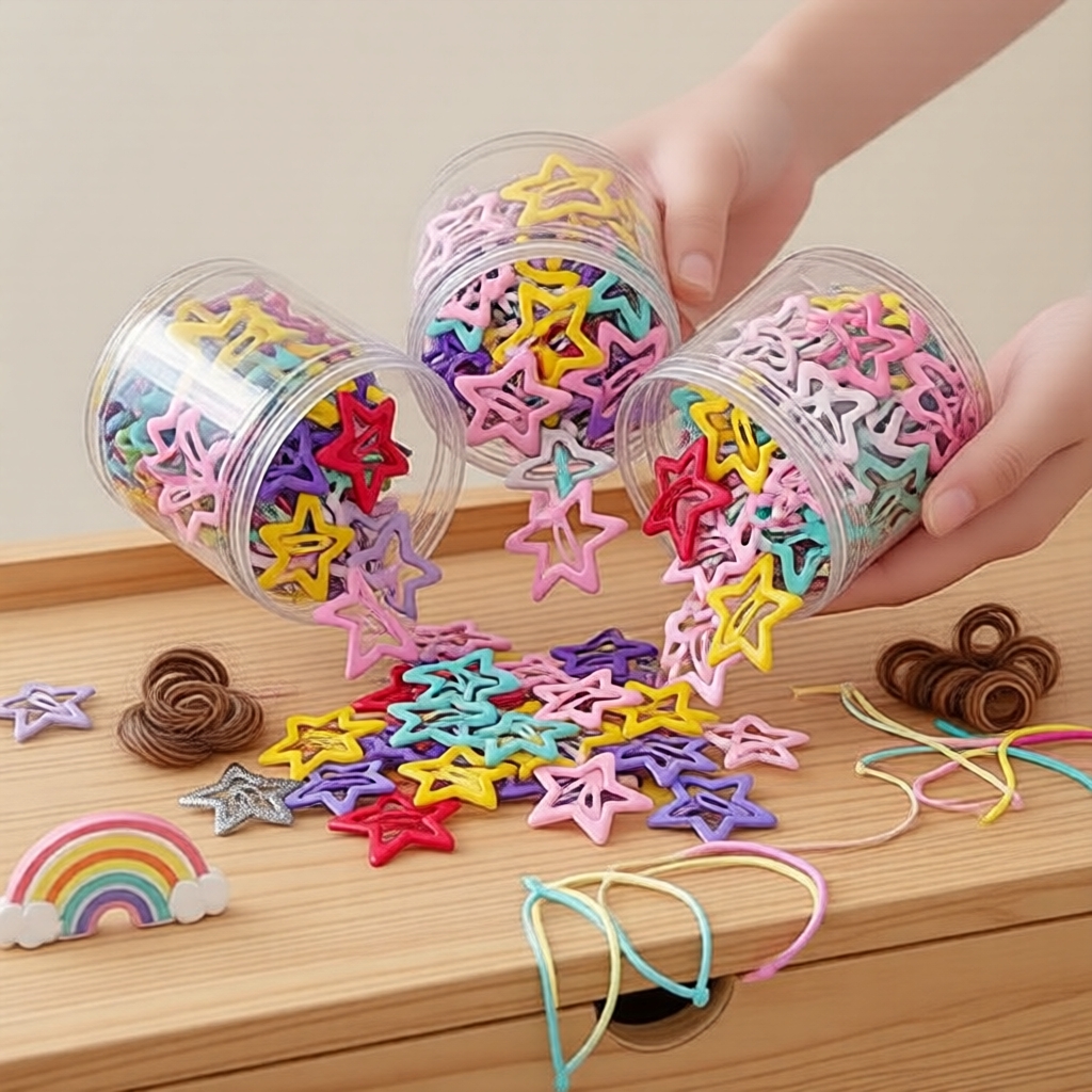 Cute Kids' Star Hair Clip Set for Side & Fringe Styling Set Klip Rambut Bintang Comel untuk Gaya Tepi & Fringe