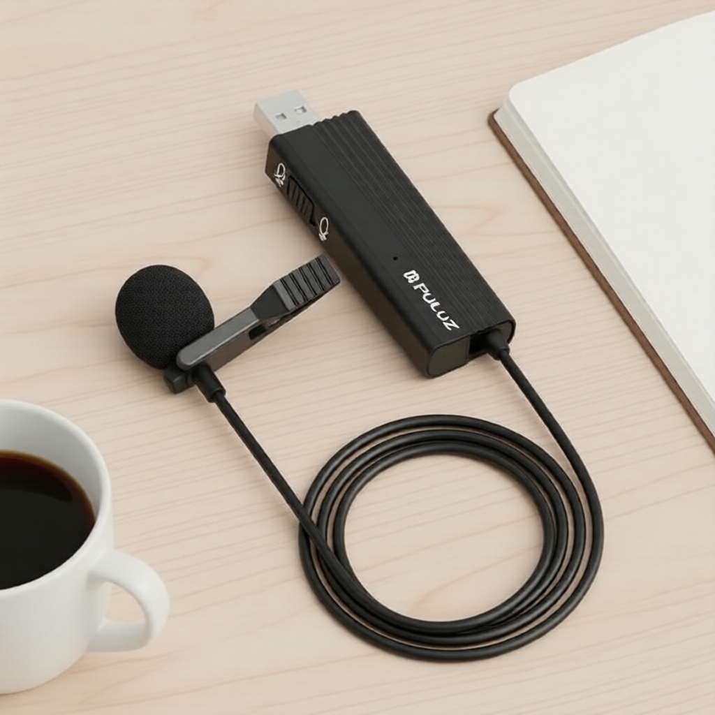 PULUZ USB Clip-on Lapel Microphone for PC/Laptop, Omnidirectional Condenser Mic (Black) PULUZ Mikrofon Kerah Klip USB untuk PC/Laptop, Mikrofon Kondensor Omnidirectional (Hitam)