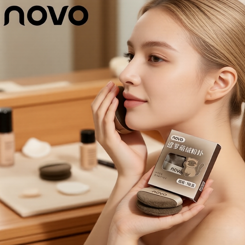 NOVO 1pc Ultra-Soft Velour Makeup Puff, Washable Round Sponge for Setting Powder, Dry & Wet Use NOVO 1pc Puff Solekan Velour Super Lembut, Span Bulat Boleh Basuh untuk Bedak Tabur