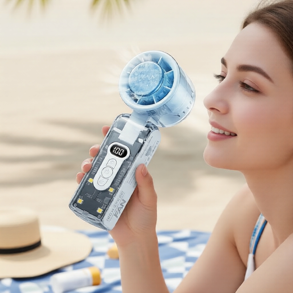 White Semiconductor Cooling Hand Fan 3600mAh USB Rechargeable for Camping Kipas Tangan Penyejuk Separuh Pengalir 3600mAh Boleh Cas USB untuk Berkemah