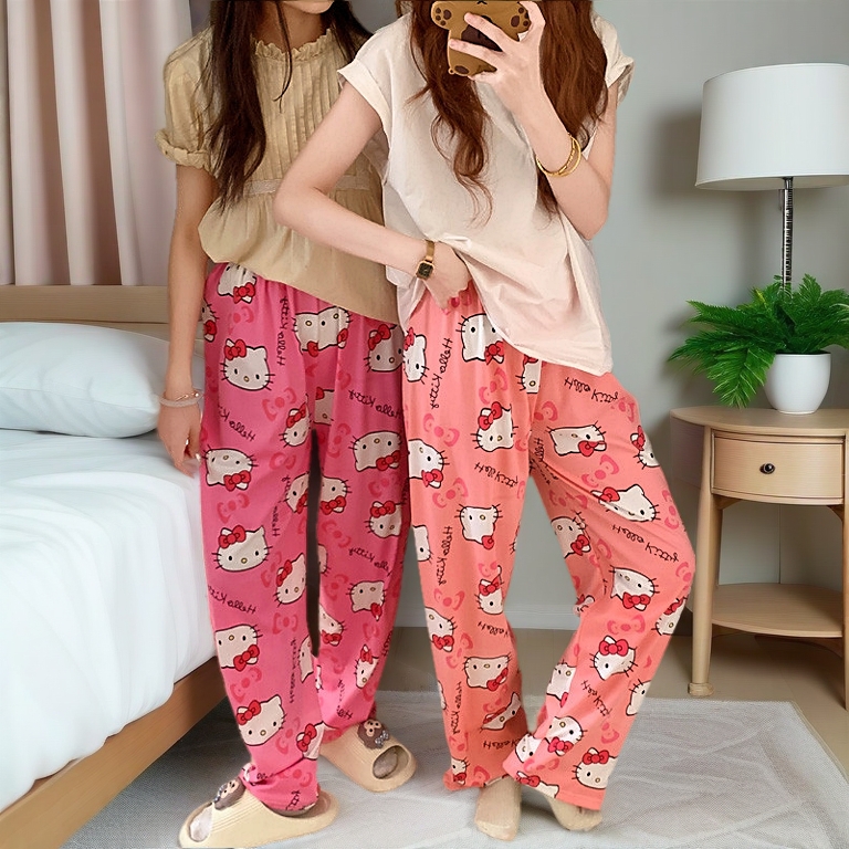 Thin Sanrio Hello Kitty Pajamas Long Pants Spider-man Sanrio Hello Kitty Cotton Casual Pajamas Pants Kawaii Black Pink Anime Home Leisure Pants Sleep Pants