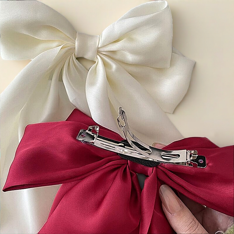 Korea Elegant Ladies Long Bow Hair clip Large Size Ribbon Bow Hairpin Satin Fabric Hairpin Fixed hairstyle Hair clip Lolita Hair Accessories