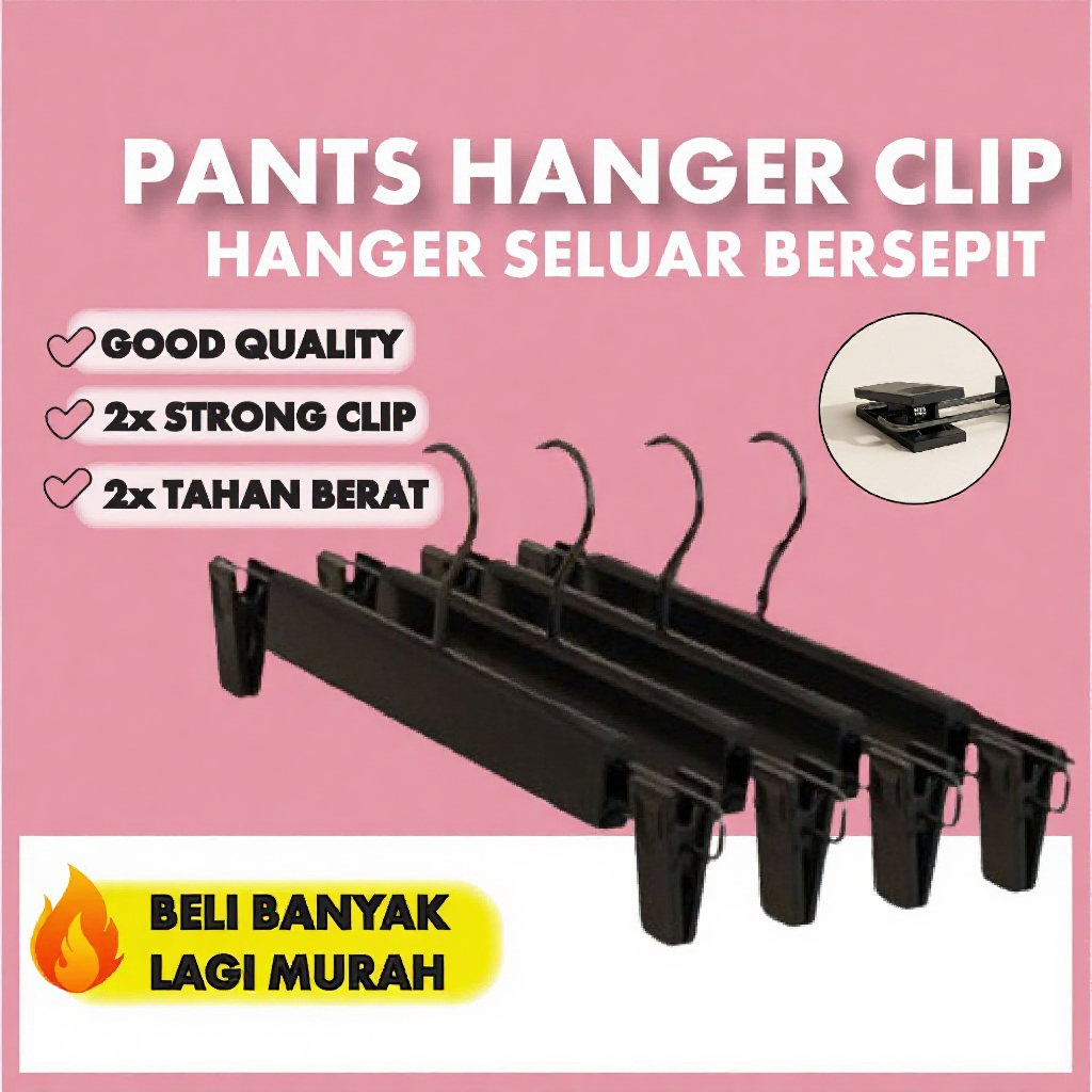 Clip Hanger for Pants Clothes Skirt Plastic Strong Hanger Clip Space Saving Hanger Clip Seluar Tudung