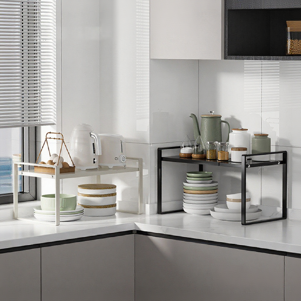 Kitchen Rack Stackable Plate Rack Kitchen Cabinet Shelf Spice Rack Organizers Adjustable Extendable 31cm-55cm