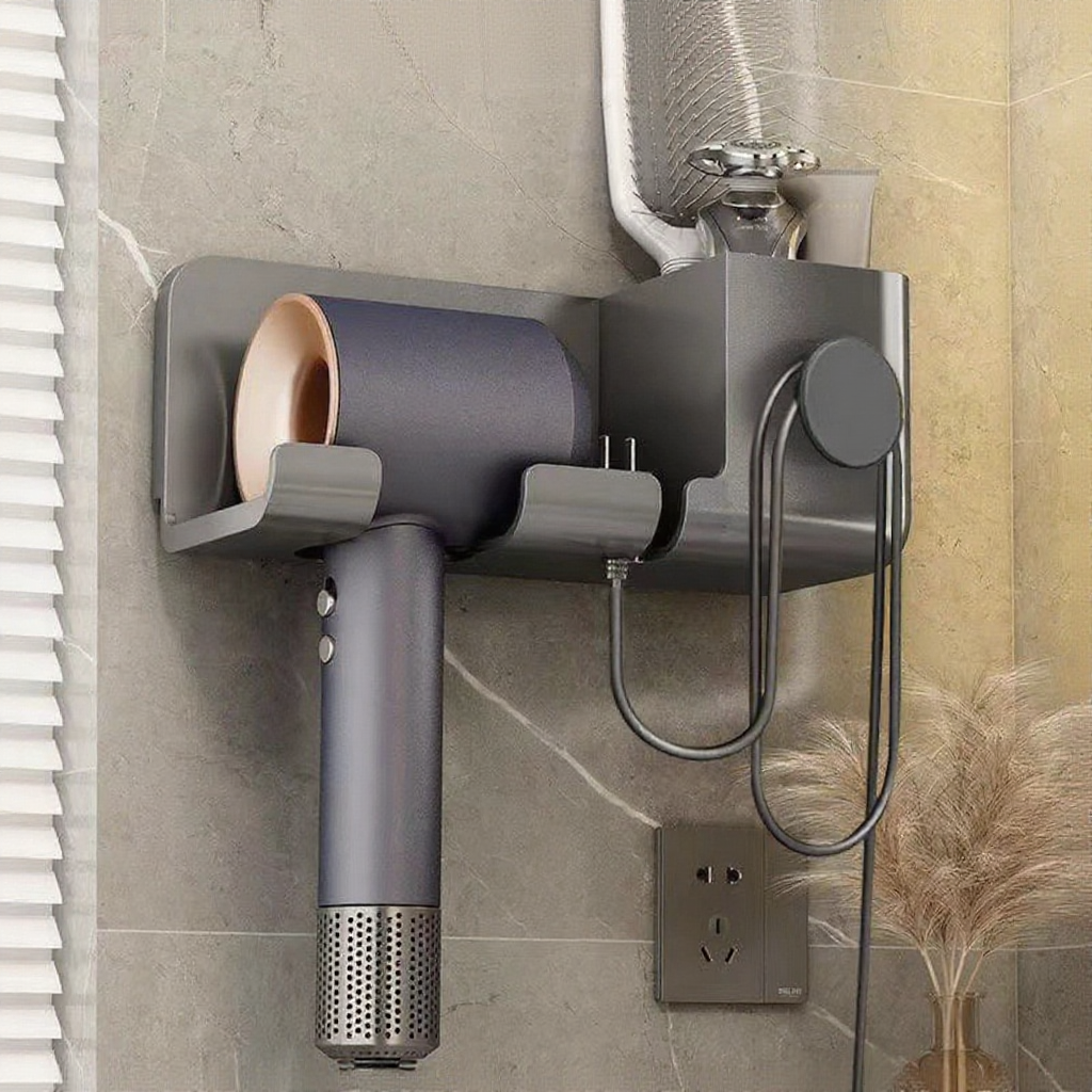 Hair Dryer Holder Organizer Wall Mounted Hair Blower Bracket Hanger Storage Rack Punch-free Pemegang Pengering Rambut