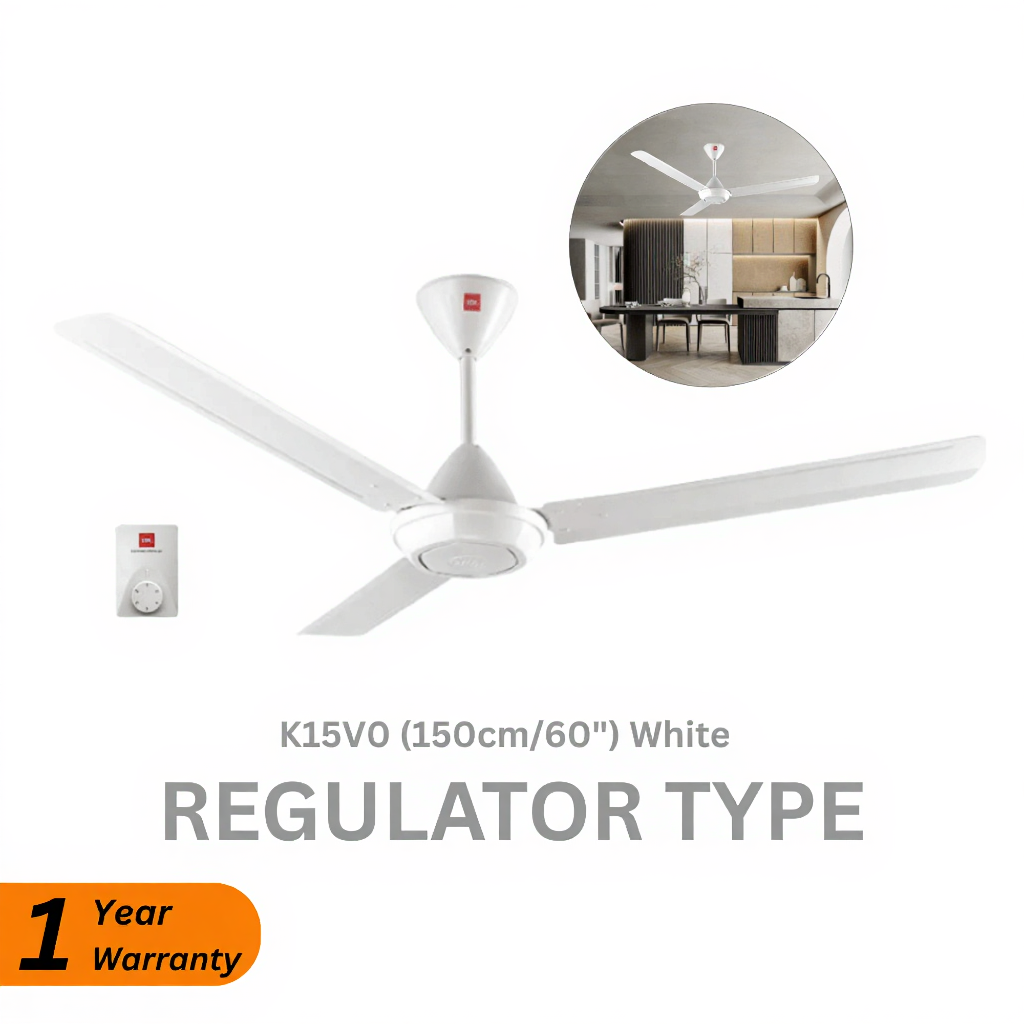 KDK CEILING FAN REGULATOR K15V0 60" / K15V0-PBR 60"  / K15W0 60" / K15W0-SL 60"  / K12V0 48"  / K12V0-PBR 48" / K12W0 48