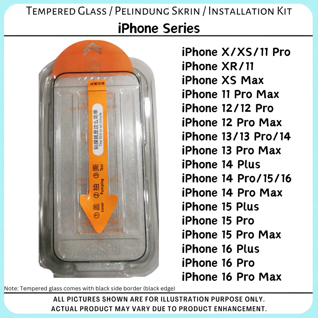 Screen Protector for iPhone X–16 Series – Clear, Privacy, or Matte Tempered Glass with Install Kit