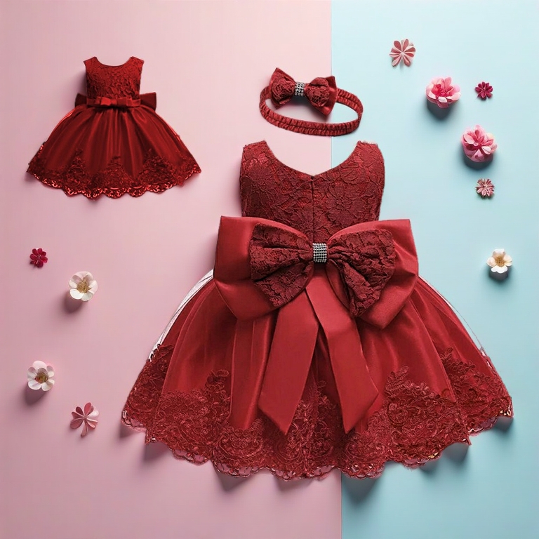 NEW MODEL!!! KIDS PARTY RIBBON DRESS [FIT 1-5TH] FREE HEADSET / CORRY KIDS DRESS