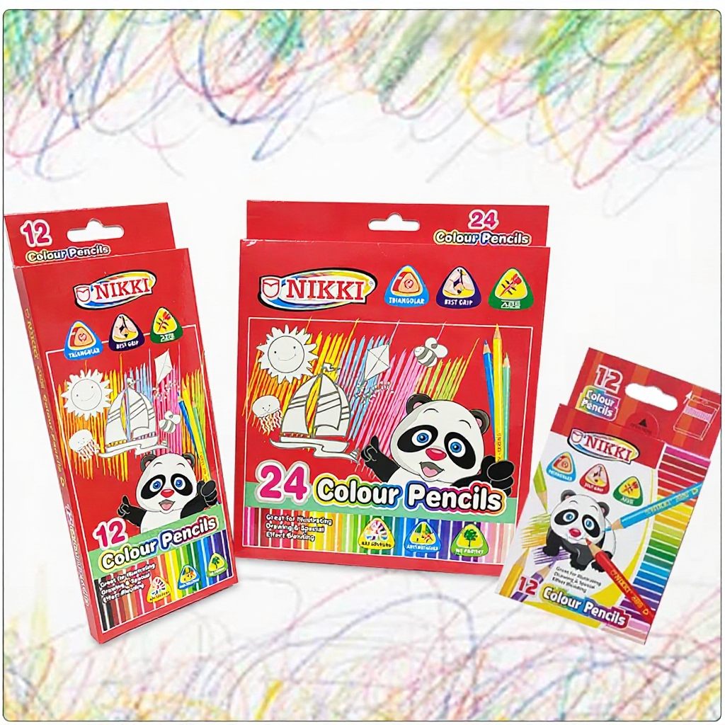 Nikki Triangle Colour Pencils / Permanent Student Drawing Wooden Color Pencils / Warna Pensel Lukis