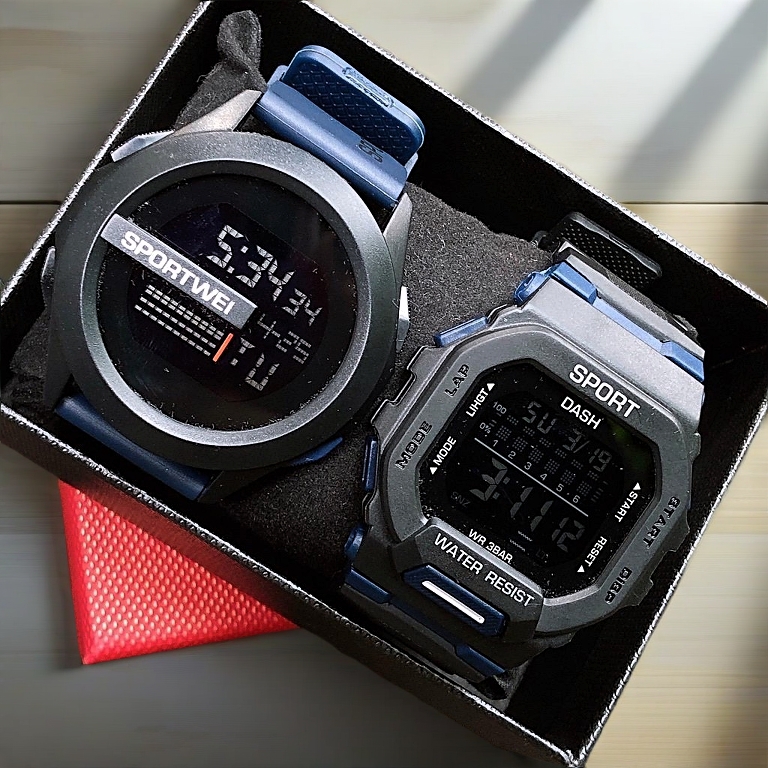 POSHI Watch Men Buy 1 Take 1 Original Waterproof Alarm Digital Chronograph Dual Display Electronic Watch For Men LED Outdoor Swimming Multi-function Sports Watch Jam Tangan Lelaki