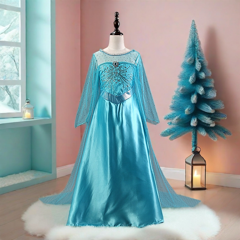 [NNJXD]Girls Dress Halloween Anna Elsa Cosplay Costume Dresses Girl Princess Elsa Dress For Birthday Party Kids Clothing