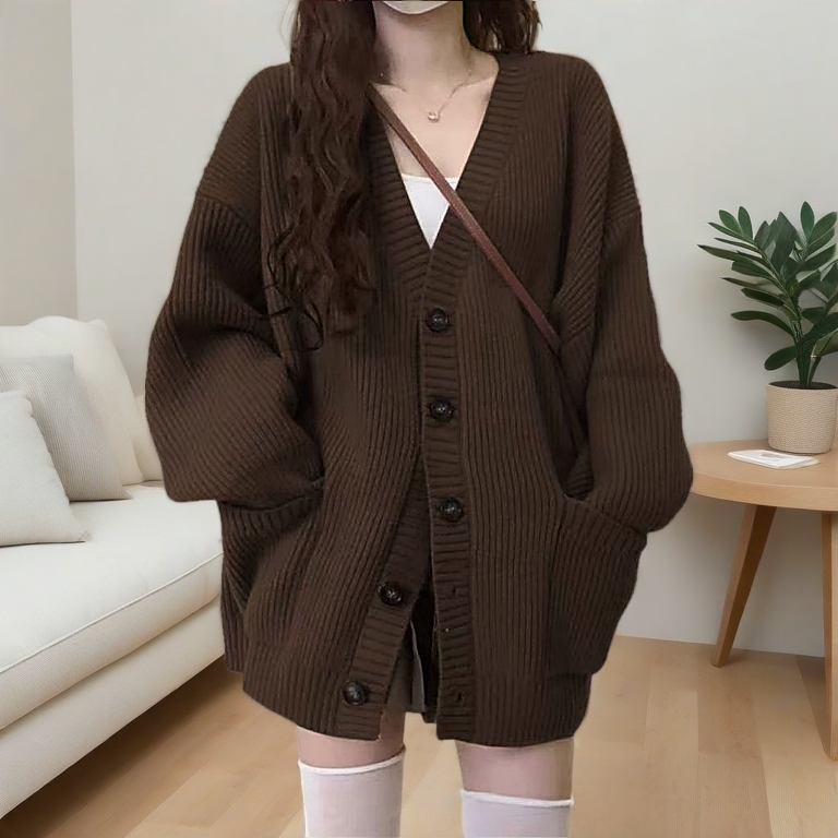 MOF Exclusive Women Casual Long Sleeves Loose Knitted Outer Cardigan Knitwear Wanita Lengan Panjang 长袖针织外套开衫 MFLC013