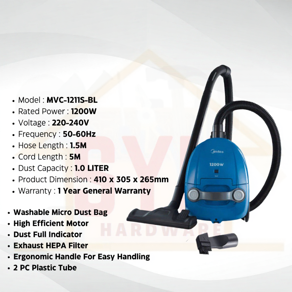 SYK MIDEA MVC-1211S 1200W MVC-C1433-BG 1400W Bagged Canister Vacuum Cleaner Home Appliances Mesin Penyedut Habuk