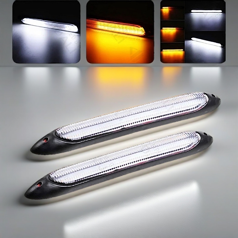 2PCS LED Car DRL Daytime Running Lights Universal Auto Sequential Turn Signal Yellow DRL Flowing Day Light Headlight 12V