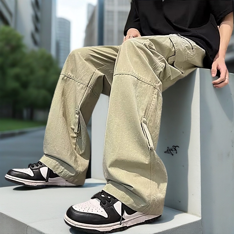 Trend Multi Pocket Cargo Pants Men Retro Cargo Pants Loose Straight Casual Pants Seluar kargo lelaki