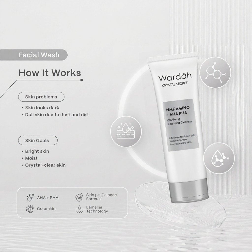 Wardah Crystal Secret NMF Amino + AHA PHA Clarifying Foaming Cleanser 100 mL - Gentle Skin Face Wash