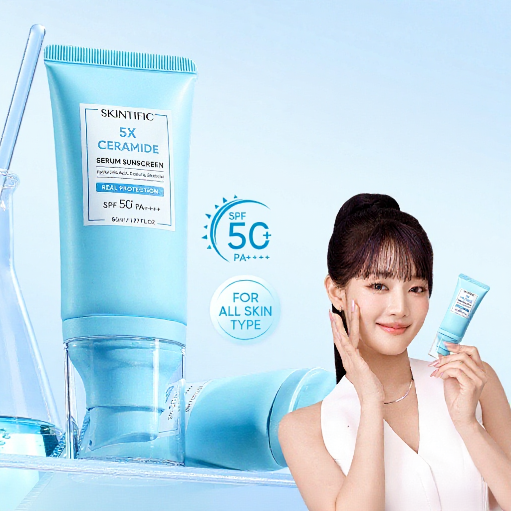 SKINTIFIC 5x Ceramide Serum Sunscreen SPF50+PA++++Repair Barrier Skincare UV Protection Tinted Sunscreen Hyaluronic Acid
