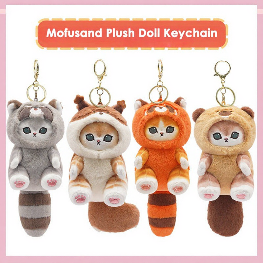 Mofusand Plush Doll Keychain Cute Key Chain Bag Stuffed Animals Fluffty Pendant Kid Birthday Gift