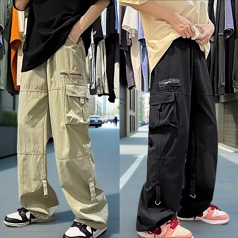 【Fast Delivery】Trend Multi Pocket Cargo Pants Men Retro Cargo Pants Loose Straight Casual Pants Cargo Pants Men