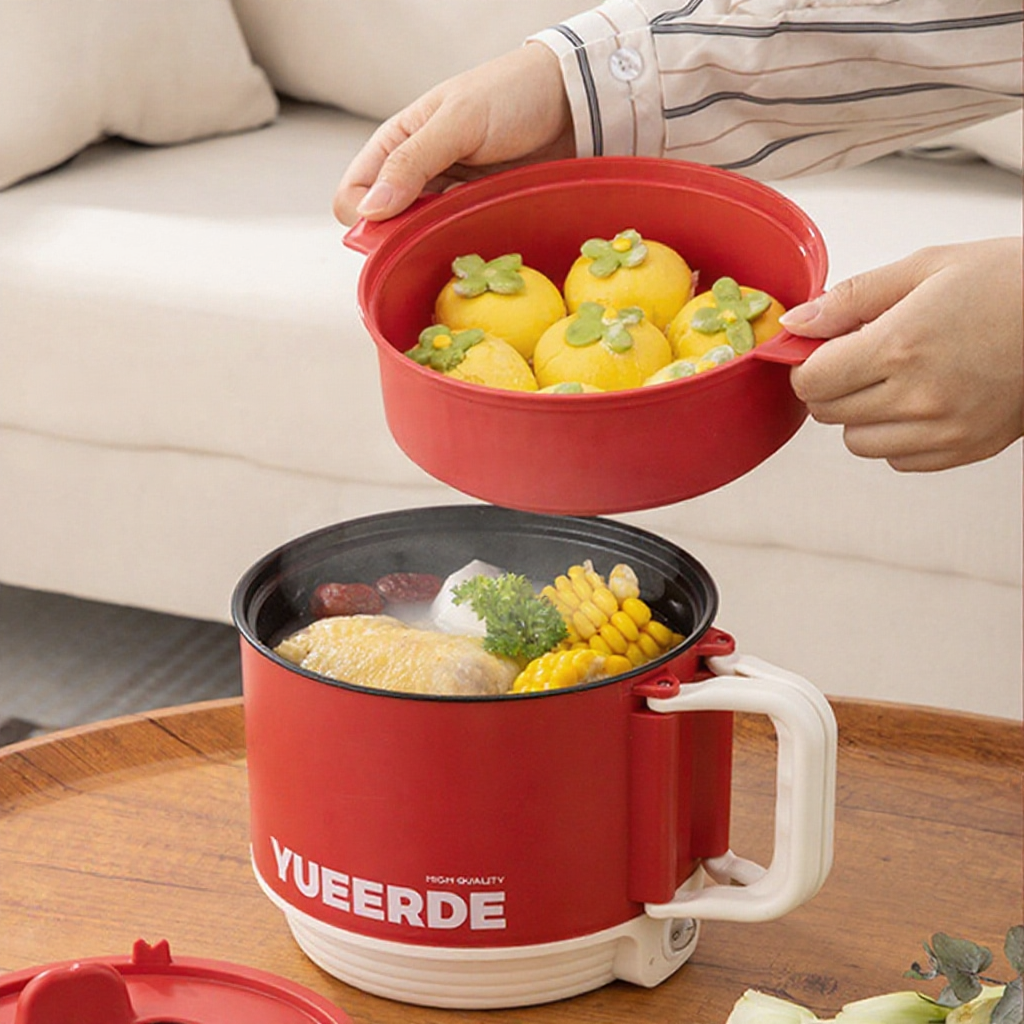 GEESO Electric Cooker 450W 1.6L With Malaysia 3-Pin Plug Student Dormitory Noodle Heating Small Power Wok Electric Maggie Cooker 折叠把手 电煮锅 不粘锅 便携式蒸锅