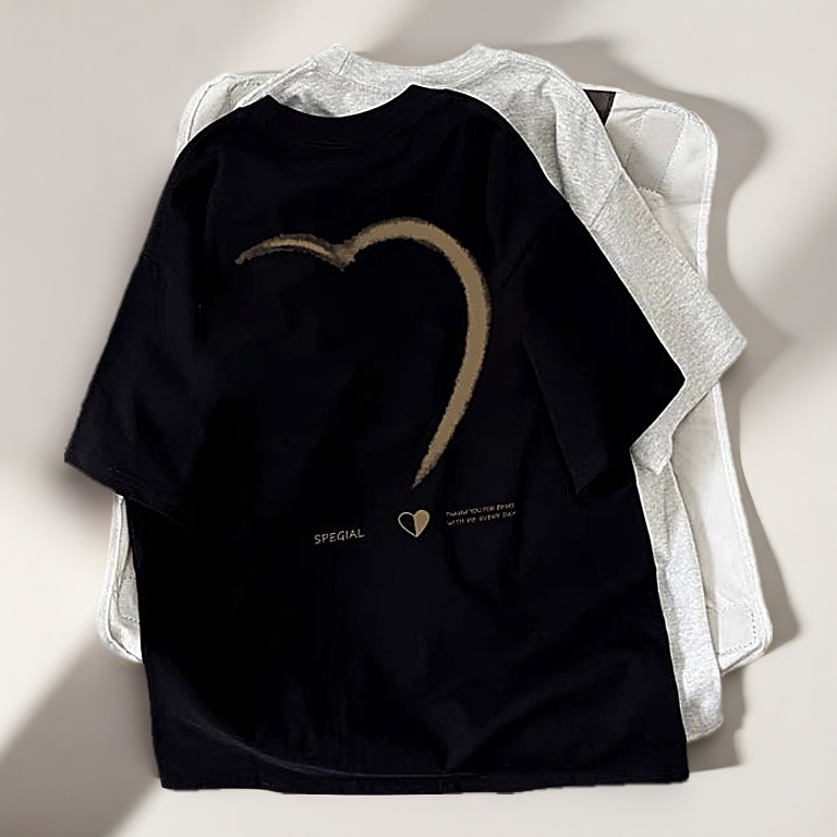 Korean style women clothing | Oversized Crew Neck T-shirt 100% cotton | heart print  stylish casual tops y2k