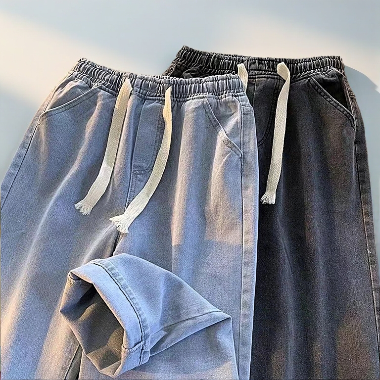 ASIA#ShopeeMY Korean Jeans Men Jeans Men Casual Trend Loose Drawstring Straight Cut Jeans Seluar jeans lelaki [6040]