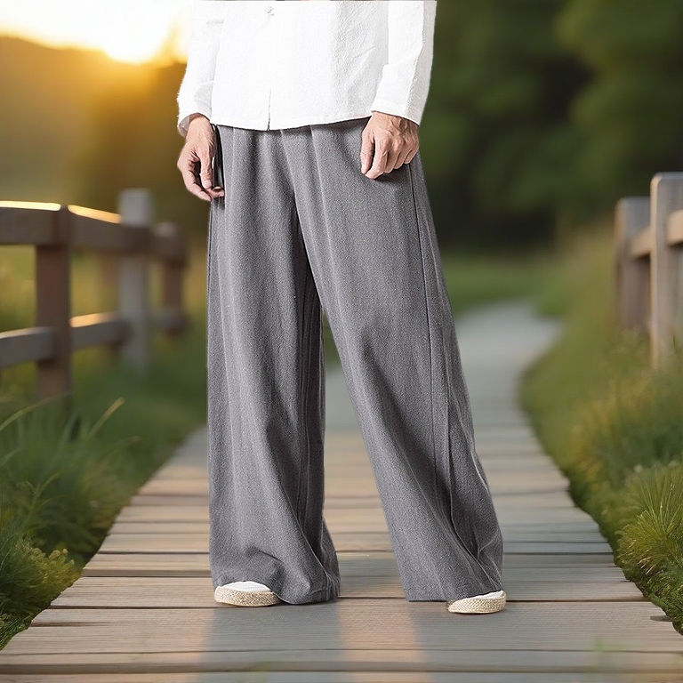【Tempat Malaysia】CLIFF men Seluar Kasual Lelaki untuk Musim Panas Longgar dan Selesa Kelabu Hitam 3XL wide-leg trousers
