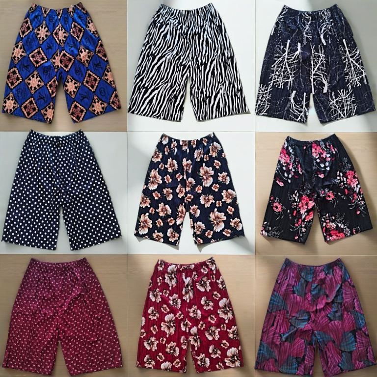 (5XL) Palazo Pants 3 Suku Plus Size Murah Kain Kulit Laici, Plus Size Ladies Shorts 3 Quarter Pants Seluar Pendek Wanita
