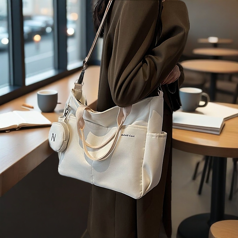 Canvas Tote Bag Waterproof Nylon Multi Pocket Zip Closure large capacity Shoulder Bags Student