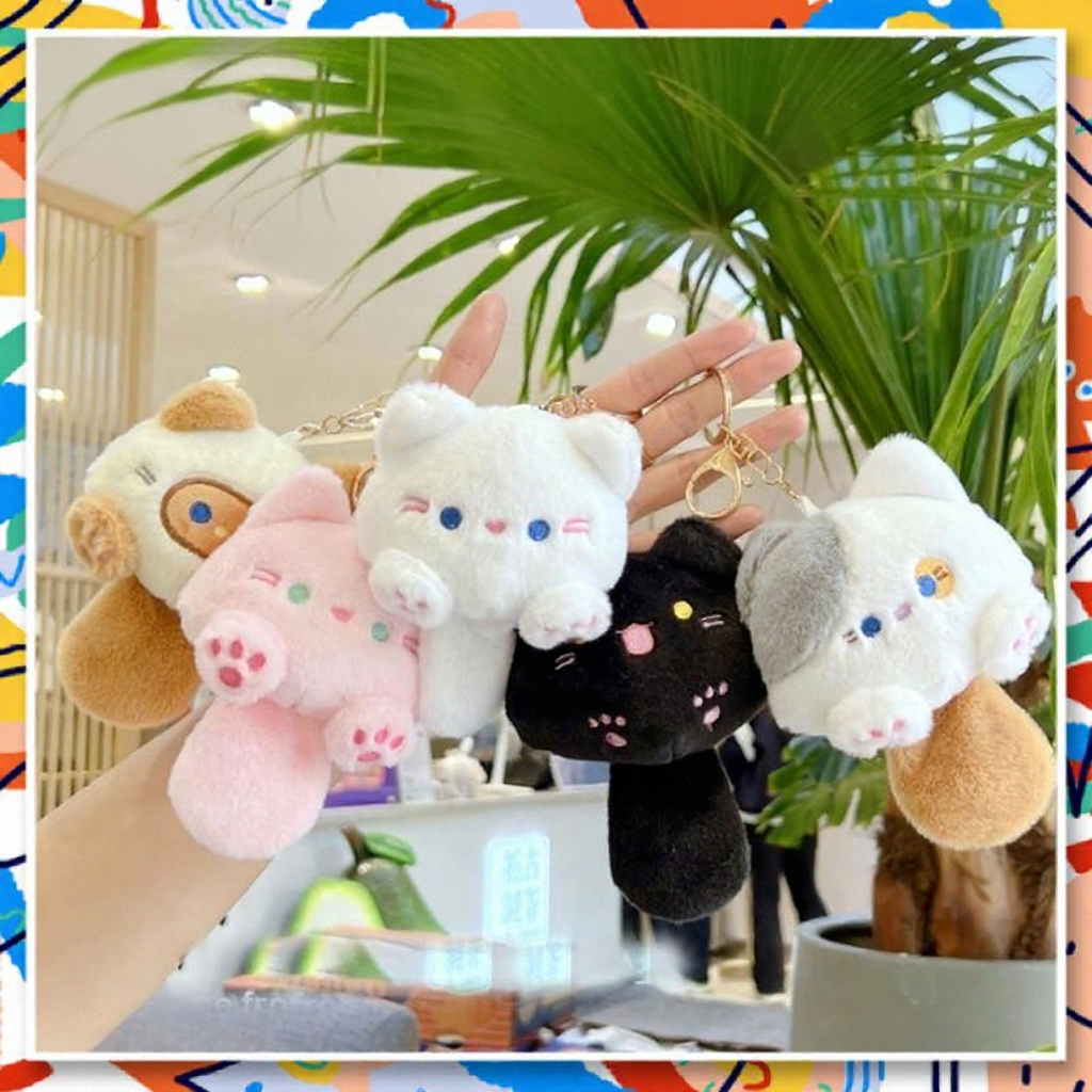 cat plushie cartoon keychain plush Korean style cat statue key chain ring key ring