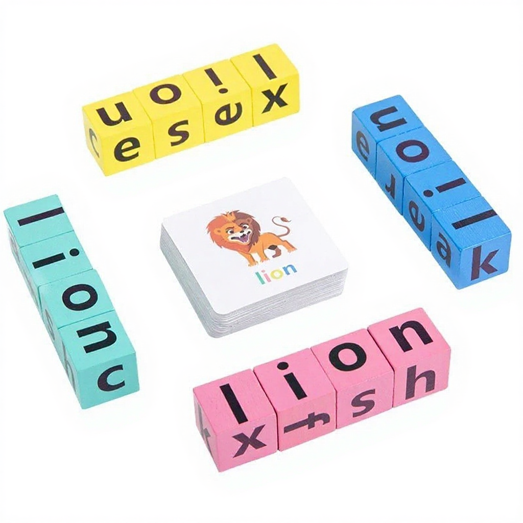 GEESO Letter Spelling Block Flash Cards Game English Words Early Educational Toys For Kids