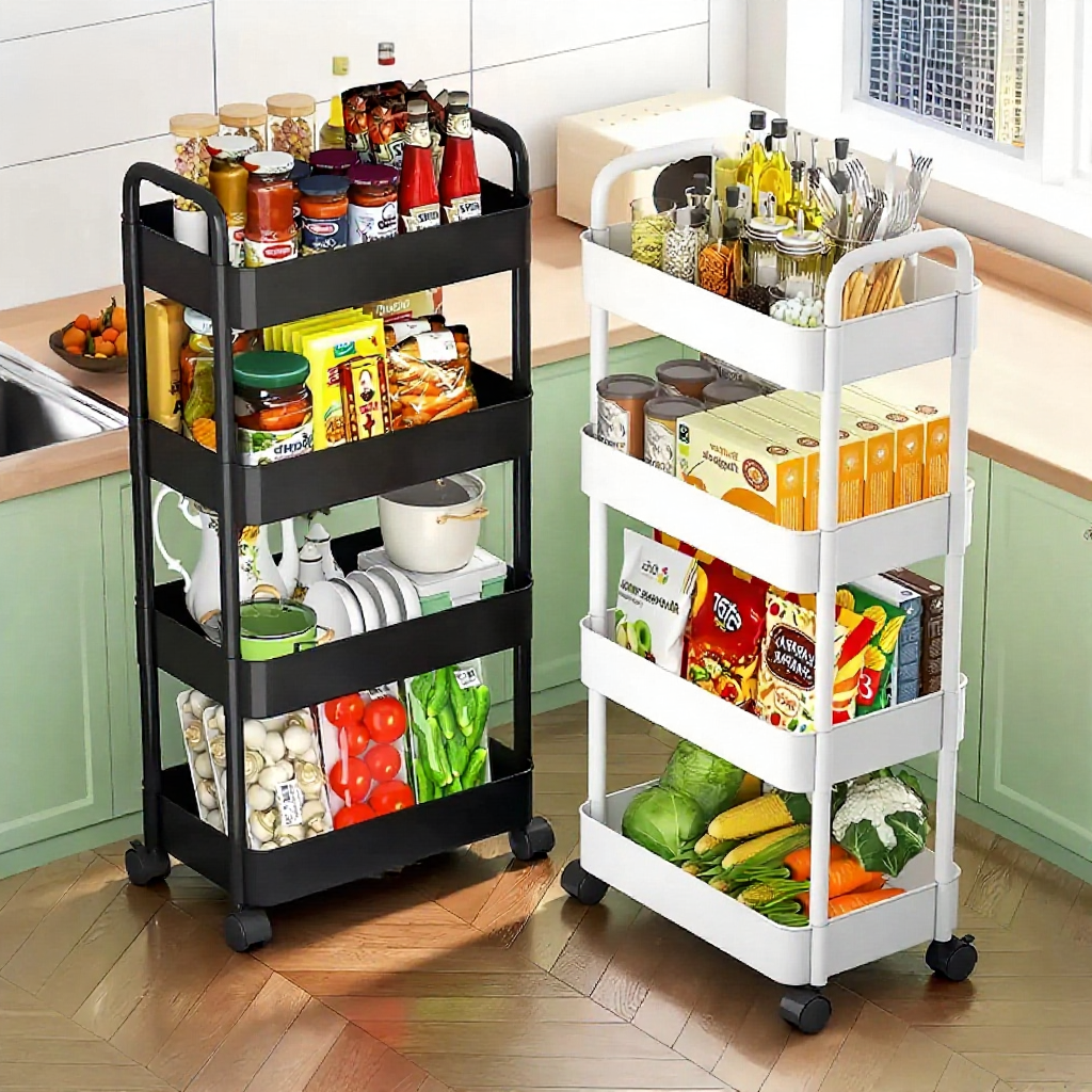 3/4/5 Layer Multifunction Storage Trolley Rack Kitchen Rack Rack Book Shelving With Plastic Wheel推车置物
