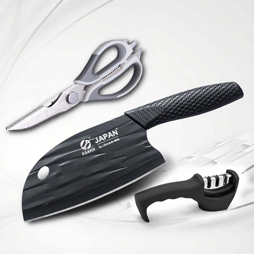 Japan Cleaver Knife – Sharp High Carbon Steel Blade for Effortless Cutting (Sharpener/Set Option Available)