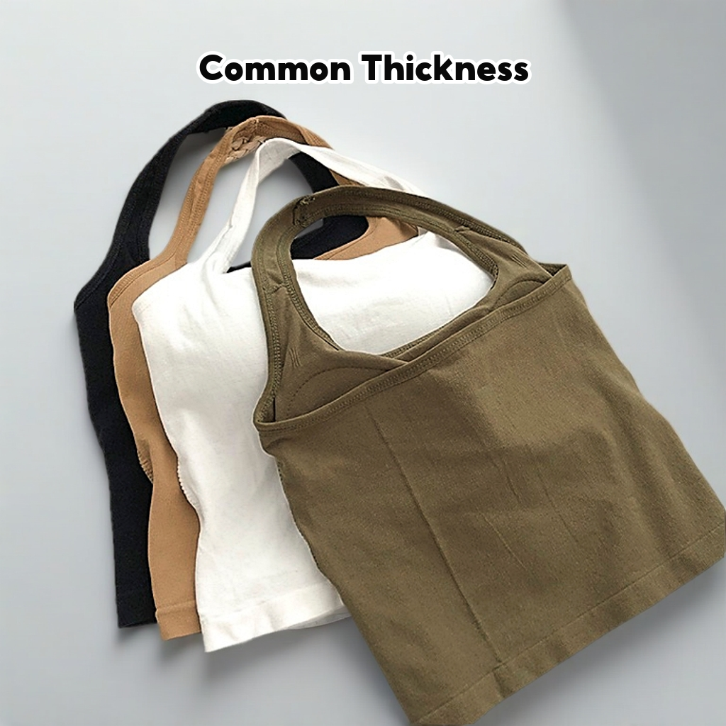 【Ready Stock】Solid color halter neck camisole for women's outer wear, sexy padded chest-wrapped bottoming tube top