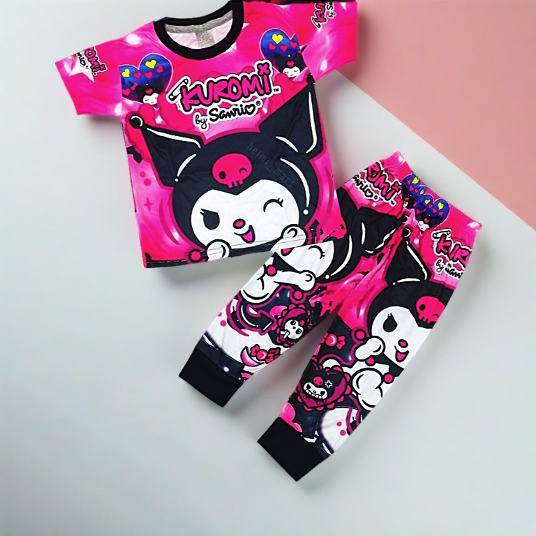 (1-7 Year) Baju Budak Lelaki Perempuan Unisex Murah Material Kain Full Jersey Pyjamas Baju Tidur Kain Lembut Soft Kuromi