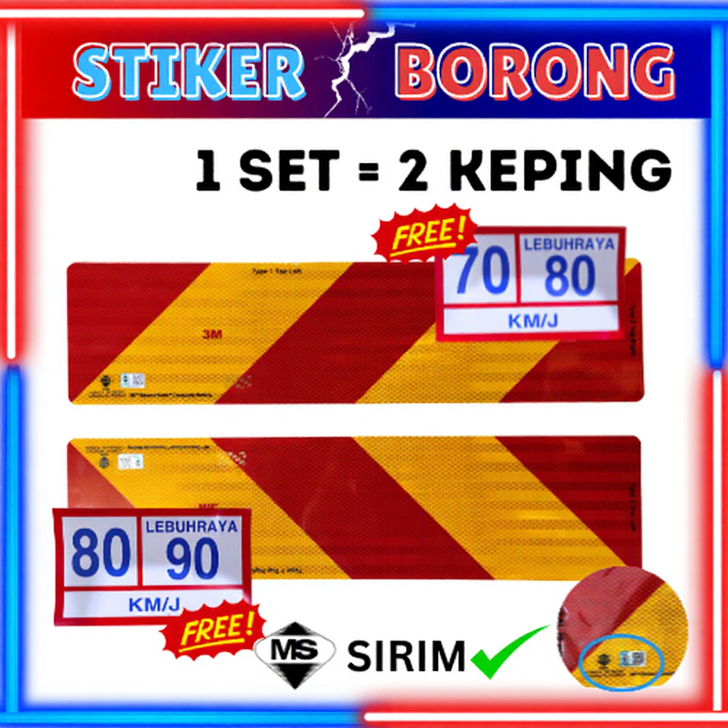 1 SET 3M Diamond Grade Reflective Sticker With SIRIM / Red Yellow Lorry Sticker / Sticker Puspakom / Sticker Lorry / J1