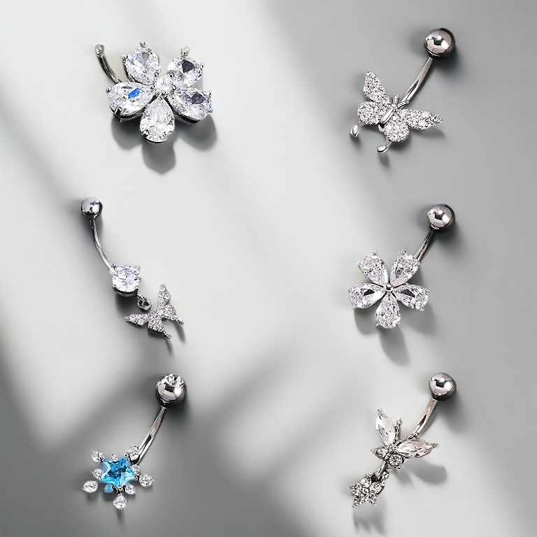 1 PC Dangle Navel Piercing 316L Stainless Steel Belly Button Ring Crystal Flower/Moon Pendant Navel Belly Ring