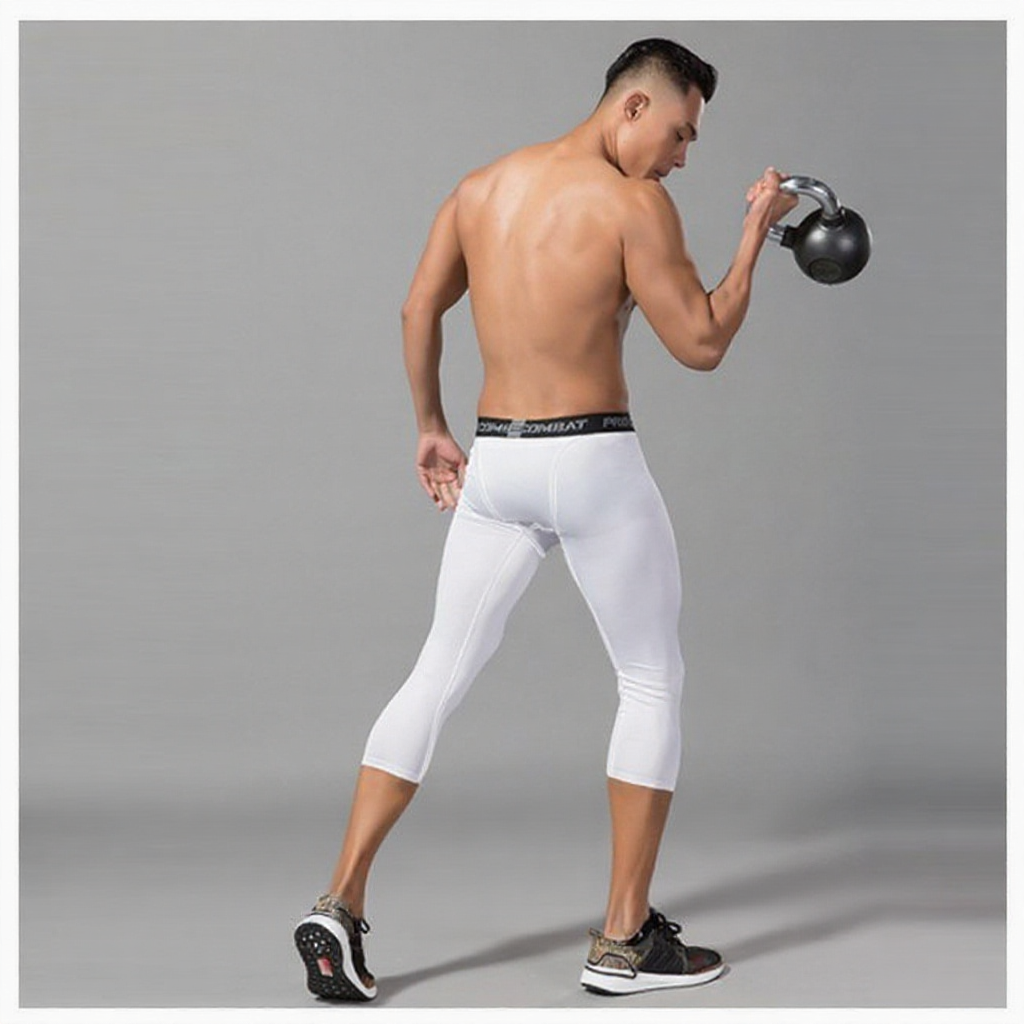 Seluar Tight Lelaki Putih 3 Suku Long Short Running Tights Men Legging Seluar Fit Lelaki Bola Sepak Tight Pant Man White